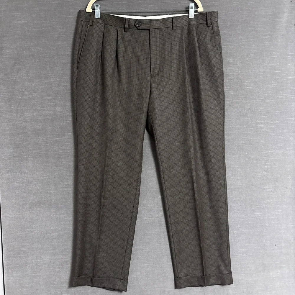 Lauren Ralph Lauren Pants 40x30 Brown Plaid‎ Check Wool Pleated Cuffed Trousers